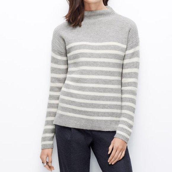 Ann Taylor XL Striped Funnel Neck Cashmere Sweater - Picture 4 of 6